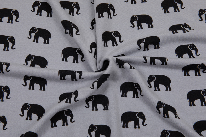 Elefanten auf Grau Bio Wolle/Seide Frottee (kbT, mulesingfree)