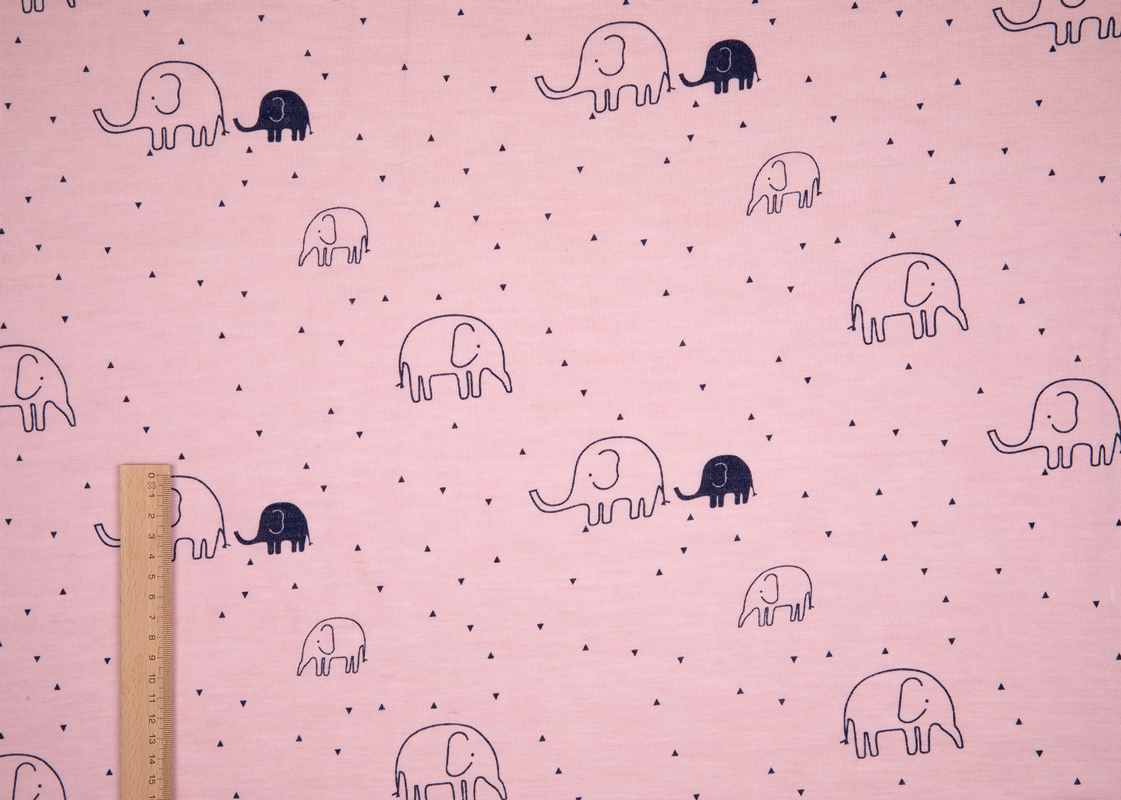 Elefanten auf Rosé Bio Wolle/Seide Jersey (kbT, mulesingfree)